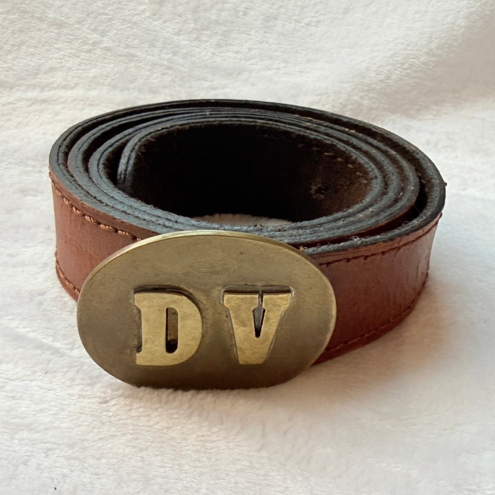 Las Tres O Buenos Aires Leather Belt DV Monogram Brass Tone Gaucho Western